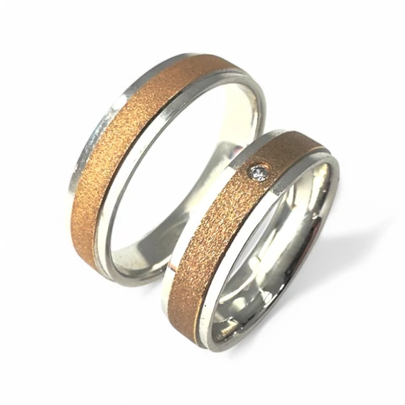 Matt rosegold és fehérarany karikagyűrű FRH-65